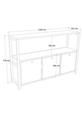 NORDVRK Nero konsollbord, m. 3 drer - Atlantic Pine melamin og sort metall
