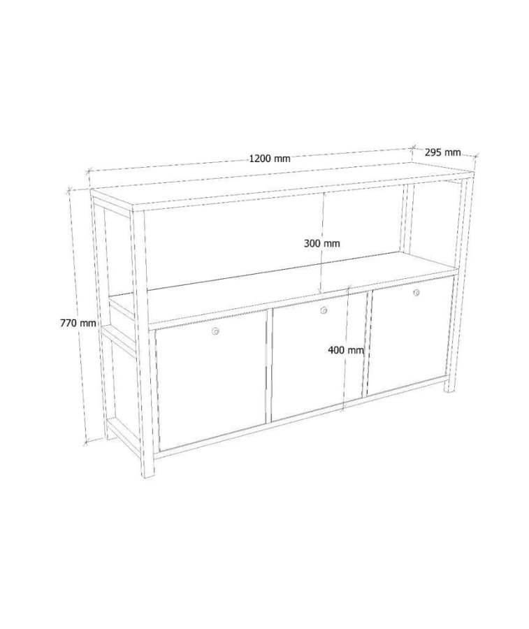 NORDVRK Nero konsollbord, m. 3 drer - Atlantic Pine melamin og sort metall