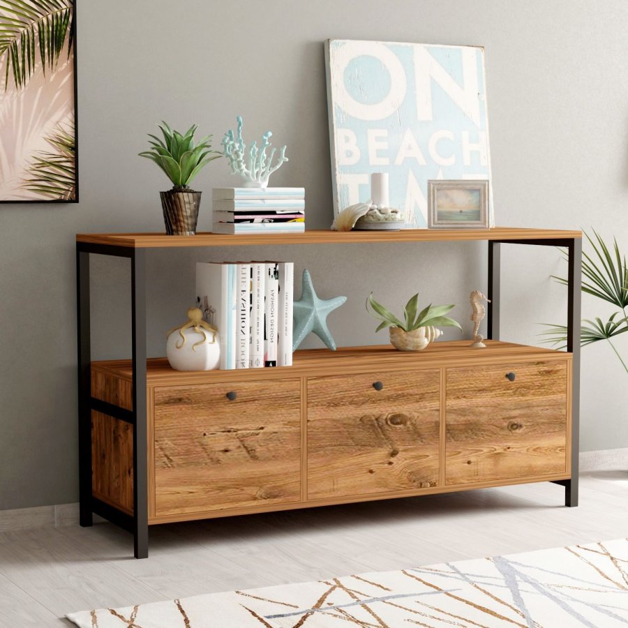 NORDVRK Nero konsollbord, m. 3 drer - Atlantic Pine melamin og sort metall