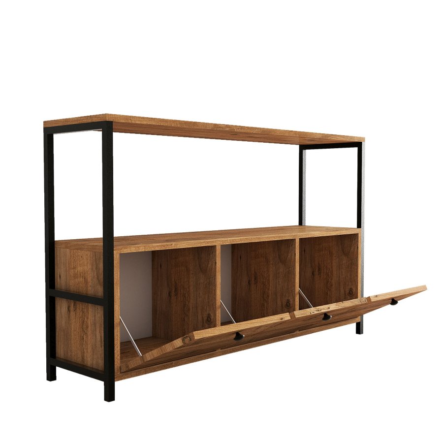 NORDVRK Nero konsollbord, m. 3 drer - Atlantic Pine melamin og sort metall