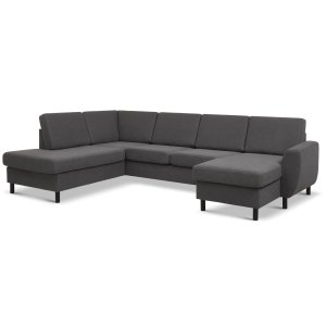 Wendy set 4 U OE left sofa, m. chaiselong - antracitgr polyester stof og sort tr