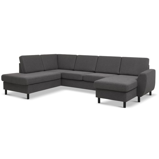 Wendy set 4 U OE left sofa, m. chaiselong - antracitgr� polyester stof og sort tr�
