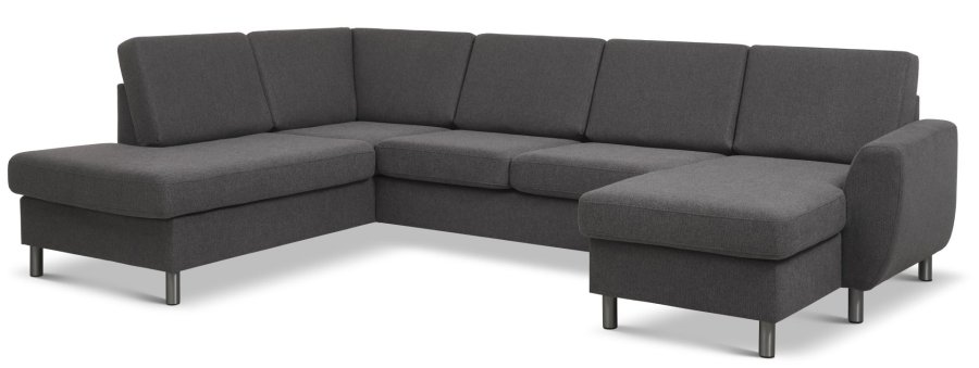 Wendy sett 4 U OE venstre sofa, m. sjeselong - antrasittgr polyesterstoff og brstet aluminium