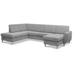 Wendy set 4 U OE left sofa, m. chaiselong - gr� polyester stof og natur tr�