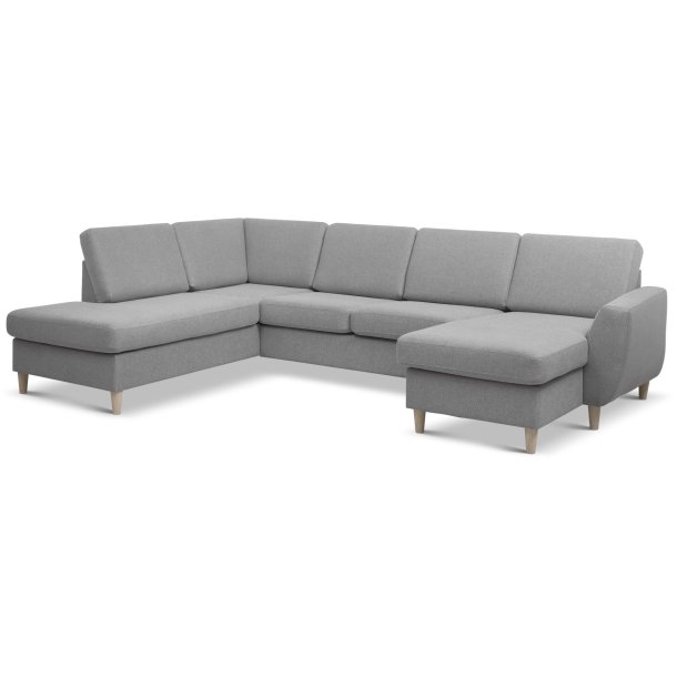 Wendy set 4 U OE left sofa, m. chaiselong - gr� polyester stof og natur tr�