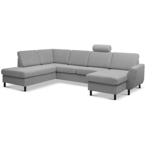 Wendy set 4 U OE left sofa, m. chaiselong - gr polyester stof og sort tr