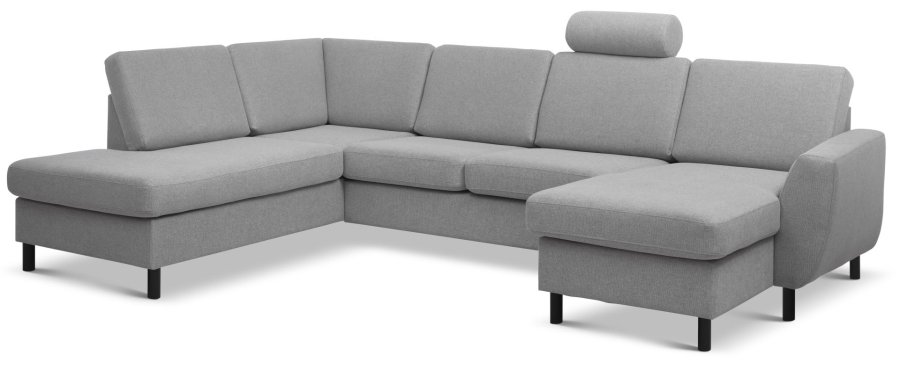 Wendy sett 4 U OE venstre sofa, m. sjeselong - grtt polyesterstoff og sort tre