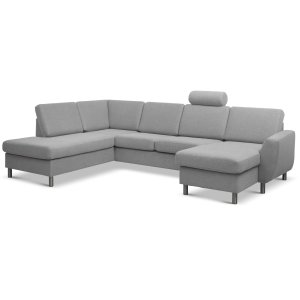Wendy set 4 U OE left sofa, m. chaiselong - gr polyester stof og brstet aluminium