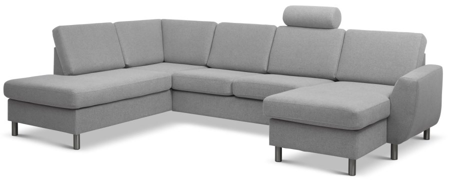 Wendy sett 4 U OE venstre sofa, m. sjeselong - grtt polyesterstoff og brstet aluminium