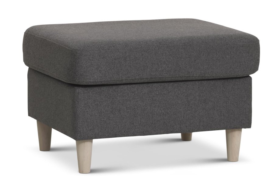 Panpuff, rektangulr - antrasittgr polyesterstoff og naturlig tre (85x72)