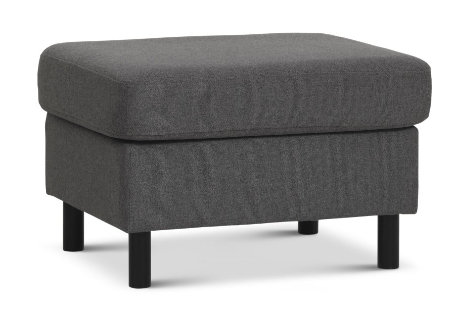 Panpuff, rektangulr - antrasittgr polyesterstoff og svart tre (85x72)