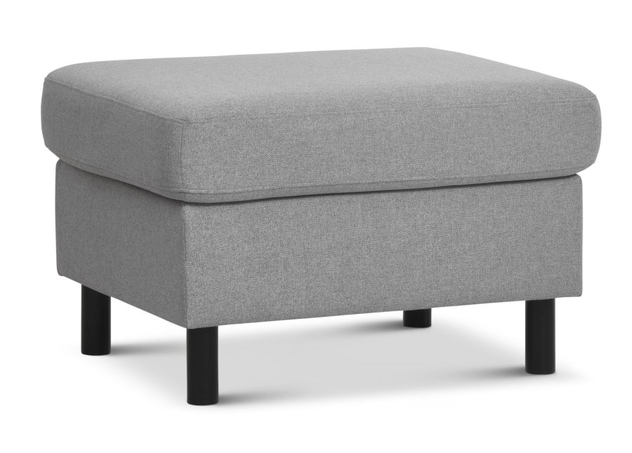 Panpuff, rektangulr - grtt polyesterstoff og svart tre (85x72)