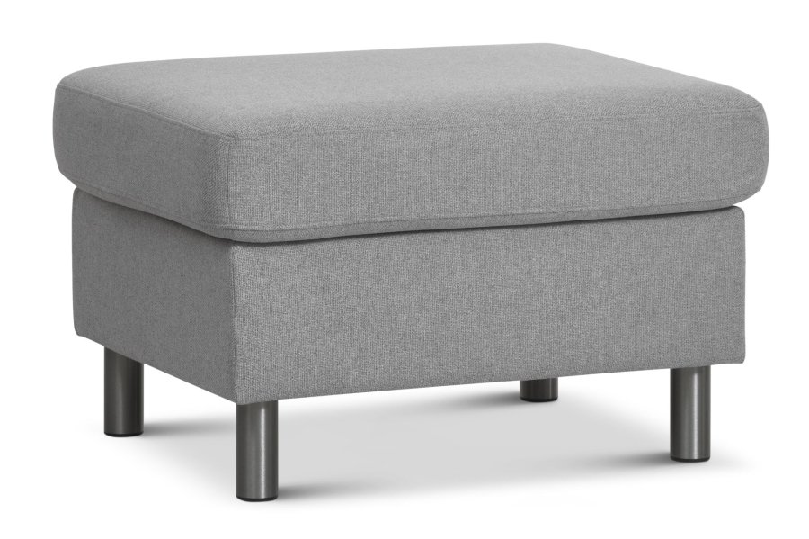 Panpuff, rektangulr - grtt polyesterstoff og brstet aluminium (85x72)