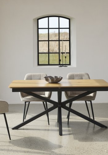 UNIQUE FURNITURE spisebord, m. butterflybordplade - natur egemelamin og sort metal (90x160-200)