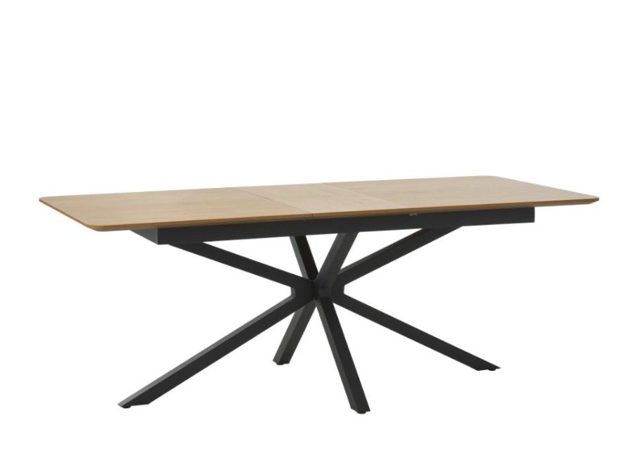 UNIQUE FURNITURE spisebord, m. butterflybordplade - natur egemelamin og sort metal (90x160-200)