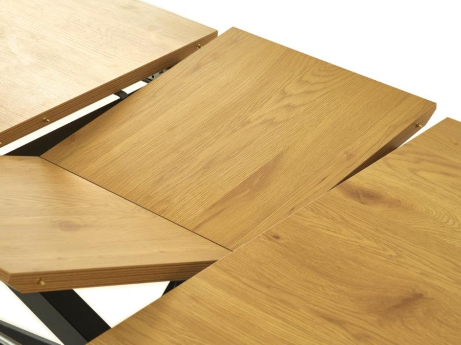 UNIQUE FURNITURE spisebord, m. butterflybordplade - natur egemelamin og sort metal (90x160-200)