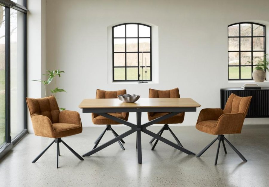 UNIQUE FURNITURE spisebord, m. butterflybordplade - natur egemelamin og sort metal (90x160-200)