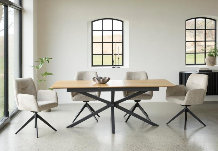 UNIQUE FURNITURE spisebord, m. butterflybordplade - natur egemelamin og sort metal (90x160-200)