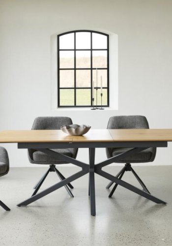 UNIQUE FURNITURE spisebord, m. butterflybordplade - natur egemelamin og sort metal (90x160-200)