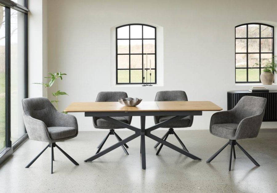 UNIQUE FURNITURE spisebord, m. butterflybordplade - natur egemelamin og sort metal (90x160-200)