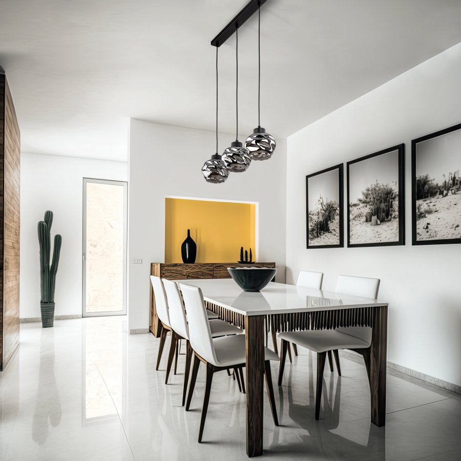 TK Zulia loftlampe, m. 3 skjermer - glass og sort metall