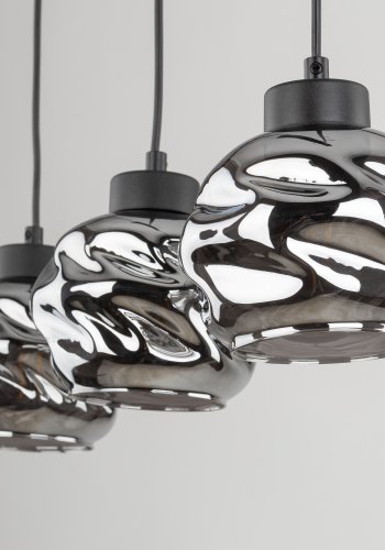 TK Zulia loftlampe, m. 3 skjermer - glass og sort metall