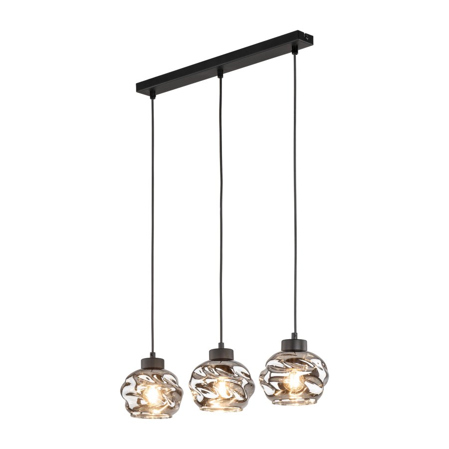 TK Zulia loftlampe, m. 3 skjermer - glass og sort metall