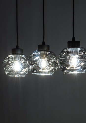 TK Zulia loftlampe, m. 3 skjermer - glass og sort metall