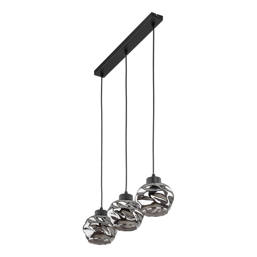 TK Zulia loftlampe, m. 3 skjermer - glass og sort metall