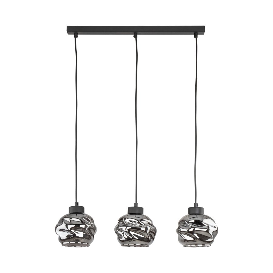 TK Zulia loftlampe, m. 3 skjermer - glass og sort metall