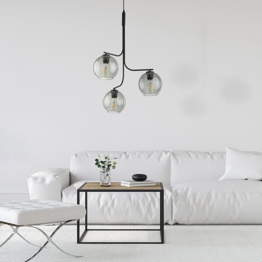 TK Cesar loftlampe, m. 3 skrme - grafit glas og stl