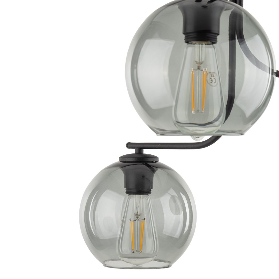 TK Cesar loftlampe, m. 3 skrme - grafit glas og stl