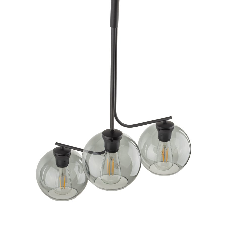 TK Cesar loftlampe, m. 3 skrme - grafit glas og stl