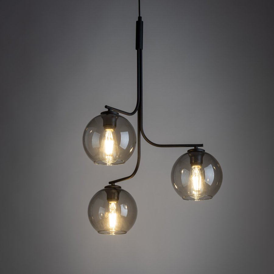 TK Cesar loftlampe, m. 3 skrme - grafit glas og stl