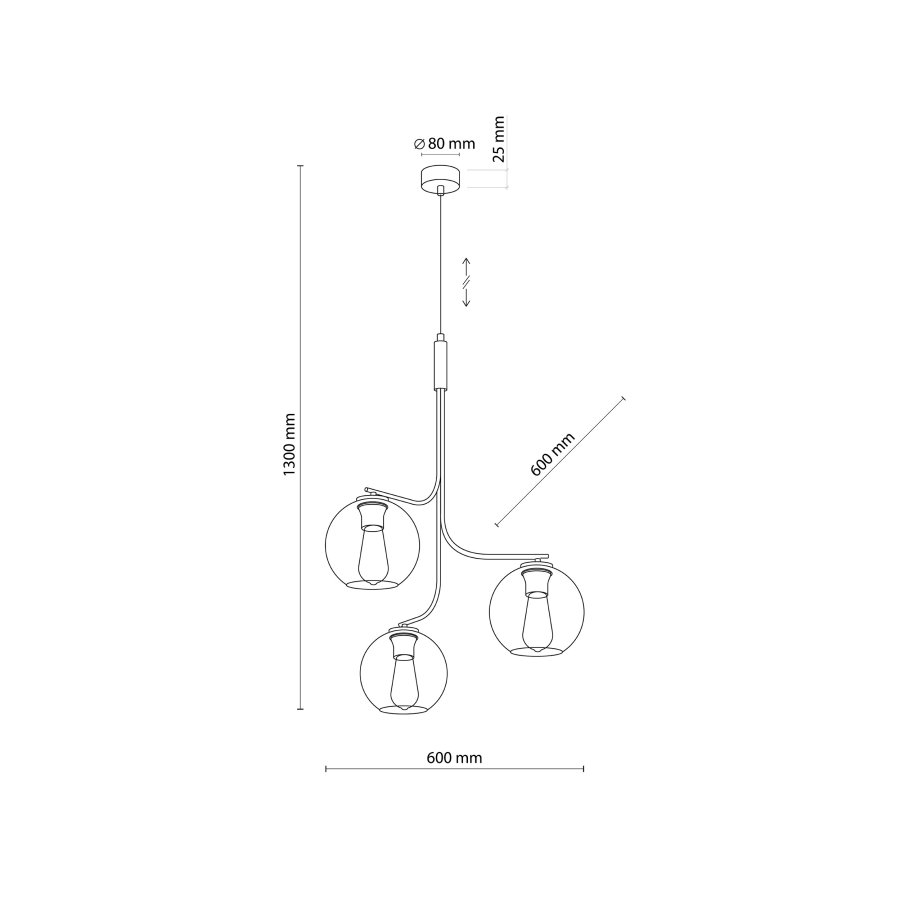TK Cesar loftlampe, m. 3 skrme - grafit glas og stl