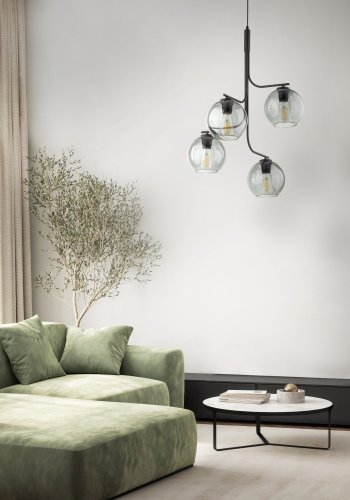 TK Cesar loftlampe, m. 4 skrme - grafit glas og stl