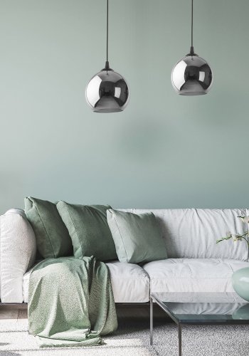 TK Venezia taklampe - kromglass og sort plast