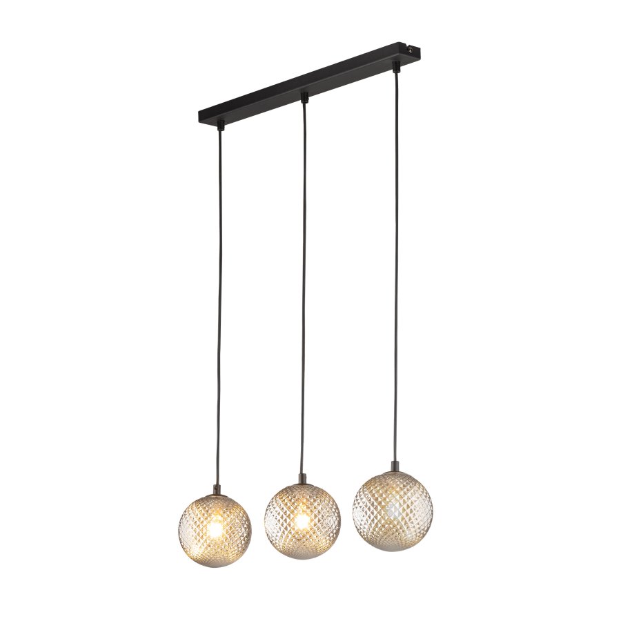 TK Elena taklampe, m. 3 skjermer - grafittglass og sort metall