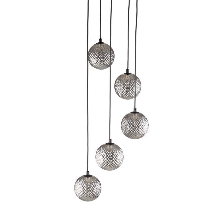 TK  TK Elena loftlampe, m. 5 skrme - grafit glas og sort metal