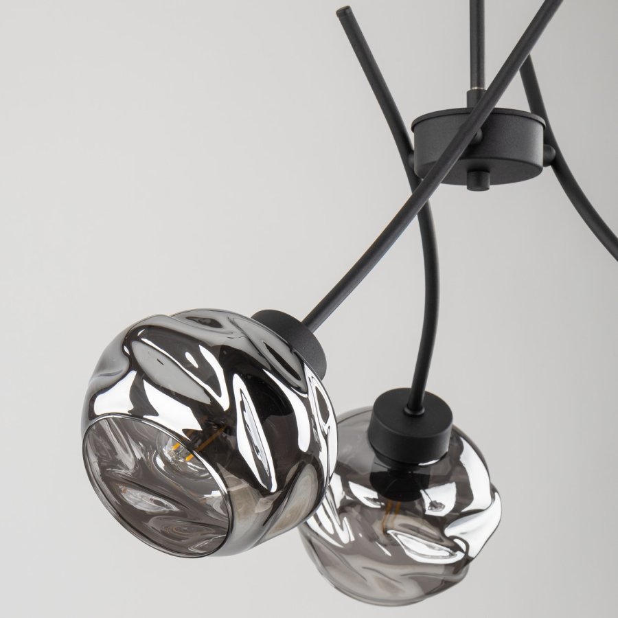 TK Zulia loftlampe, m. 3 skjermer - glass og sort metall