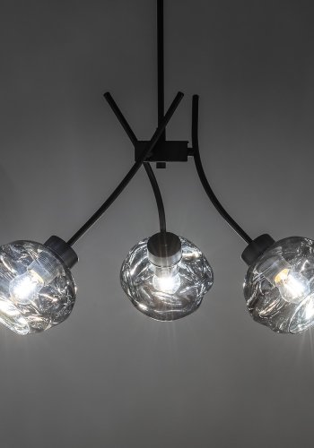 TK Zulia loftlampe, m. 3 skjermer - glass og sort metall