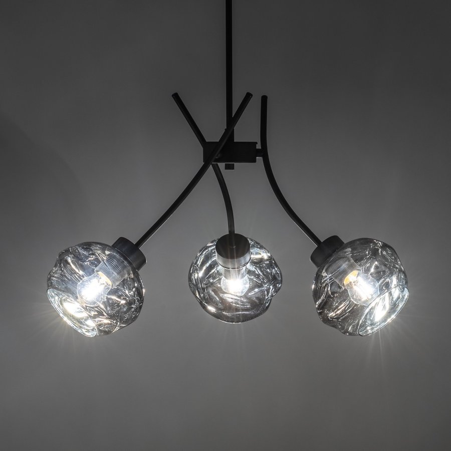 TK Zulia loftlampe, m. 3 skjermer - glass og sort metall