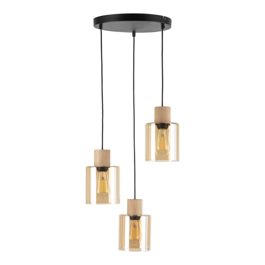 TK Orson taklampe, m. 3 skjermer - glass og tre