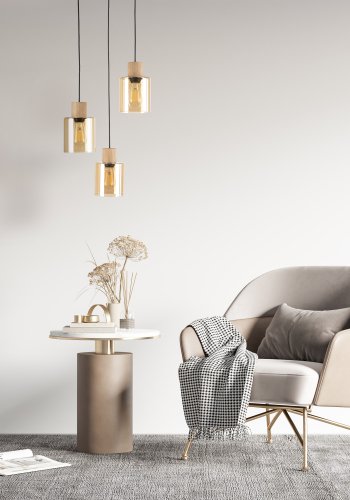 TK Orson taklampe, m. 3 skjermer - glass og tre