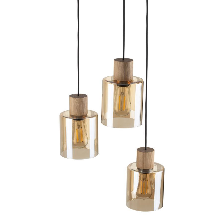 TK Orson taklampe, m. 3 skjermer - glass og tre