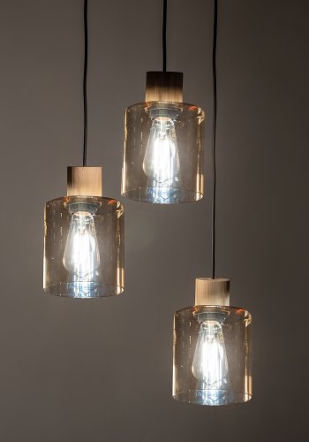 TK Orson taklampe, m. 3 skjermer - glass og tre