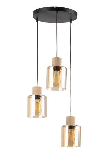 TK Orson taklampe, m. 3 skjermer - glass og tre