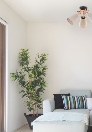 TK Vaio taklampe, m. 3 skjermer - naturlig linstoff, tre og metall