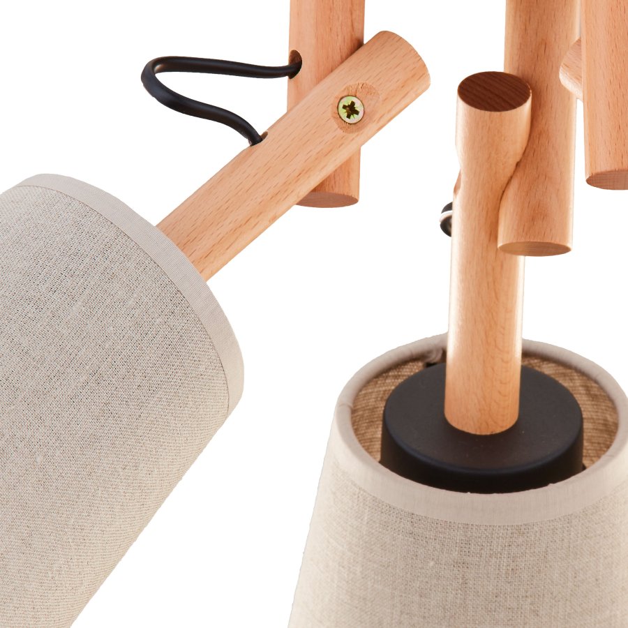 TK Vaio taklampe, m. 3 skjermer - naturlig linstoff, tre og metall