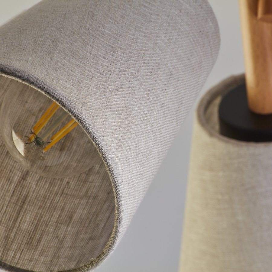 TK Vaio taklampe, m. 3 skjermer - naturlig linstoff, tre og metall